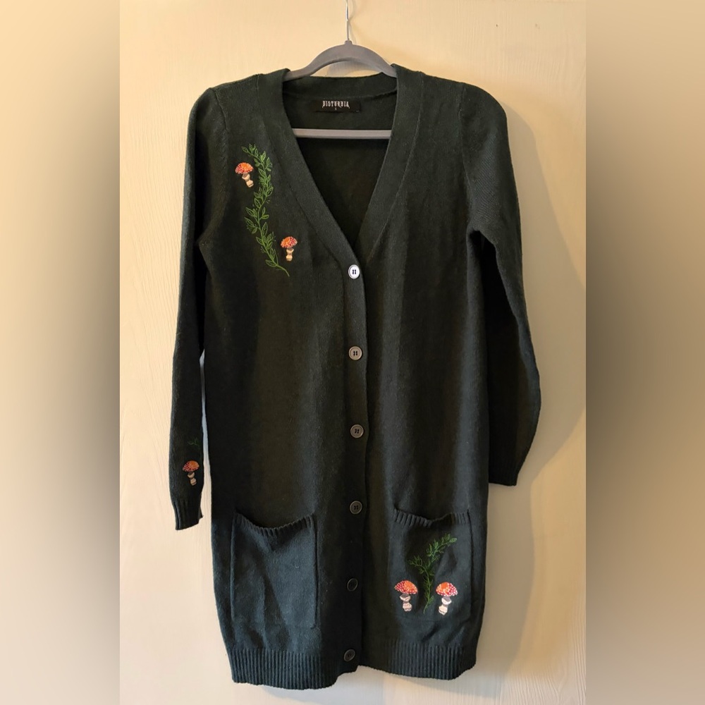 Disturbia long button front mushroom sweater
